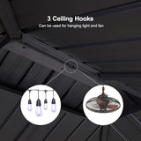 PURPLE LEAF 6.5' X 10' Hardtop Grill Gazebo for Patio Permanent Aluminum Barbeque Shelter Gazebo Canopy with Ceiling Hook and Shelves Double Tiered Grey Outdoor BBQ Gazebo PURPLE LEAF