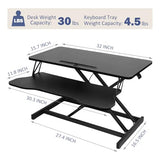 Royjhnl Standing Desk Converter 32 Inch, Height Adjustable Sit-Stand Workstation, Dual Monitor Riser with Wide Keyboard Tray - Office & Home Use, Black (Black) Royjhnl