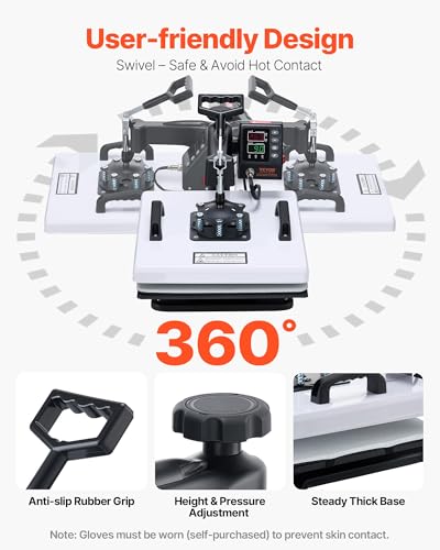 VEVOR Heat Press Machine, 15 x 15 in, 2-in-1 Multifunction, 360° Swing Away, 1200W Double Tube Fast and Even Heating, Digital Precise Control, Sublimation Press Machine for T-Shirts, Hats, Caps VEVOR