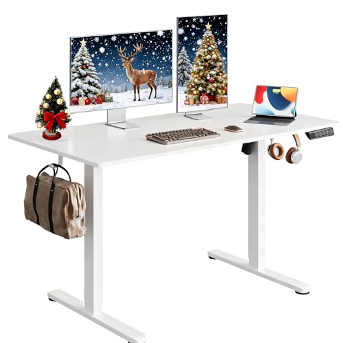 DEVAISE 48 x 24 Inch Standing Desk, Whole-Piece Electric Standing Desk with Adjustable Height, 3-Preset Memory Sit Stand up Desk, One Piece Desktop Computer Desk for Home, Office (White) DEVAISE