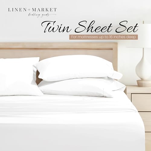 Linen Market Brushed Microfiber Twin Sheet Set 3 Piece – Oeko-TEX Certified Ultra Soft & Wrinkle-Free - 16" Deep Pocket Sheets - Easy Care Twin Size - White Linen Market
