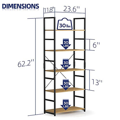 NUMENN 5-Tier Modern Bookshelf - Stylish Storage Organizer for Home & Office in Natural Finish - WoodArtSupply