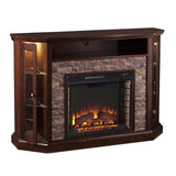 Southern Enterprises Rollins Convertible Corner Infrared Electric Media Fireplace 52" Wide, Espresso Finish and Faux Stone SEI Furniture