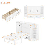 Queen Murphy Bed Wall Bed with Storage and Bookcase Headboard, Solid Wood Murphy Cabinets Bed with Shelves, Drawers and USB Ports, Multi-Function Platform Bed for Home Office, Guest Room - White Harper & Bright Designs