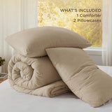 Bedsure Full Comforter Set, Khaki Soft Prewashed Bedding for All Seasons, 3 Pieces GentleSoft™ Bed Set, 1 Lightweight Comforter (82"x86") and 2 Pillowcases (20"x26") Bedsure