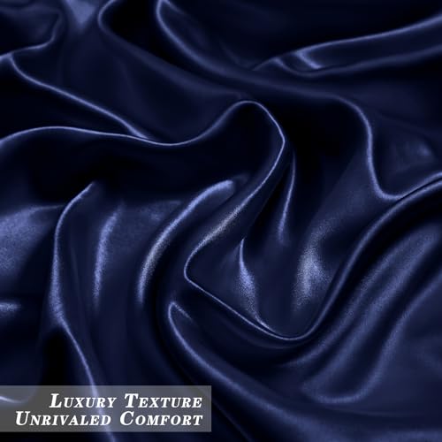 MILVOWOC 6 Pcs Navy Blue Satin Duvet Cover Full/Queen Size Set, Silky Bed Duvet Cover Ultra Soft Comforter Cover, 1 Satin Duvet Cover, 1 Body Pillowcase, 4 Pillow Cases (No Comforter) MILVOWOC