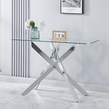 ModaWhly Glass Console Table, Narrow Entryway Table with Tempered Glass Top and Silver Metal Legs, Modern Sofa Table for Hallway, Foyer, Living Room, Office ModaWhly