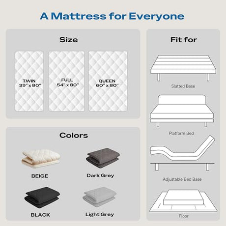 Aircliff Japanese Floor Mattress, Roll Up Tatami Mat, Sleeping Pad, Shikibuton, High Density Foam Floor Bed Futon Mattress for Sleeping, Dormitory, Guest Bed, Designed in Japan(Twin) Aircliff