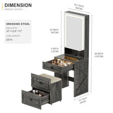 MDGC Makeup Vanity Desk with Mirror and Lights,Small Vanity Desk Set with Charging Station & Glass Top,Compact Dressing Table with Jewelry Cabinet & Storage Wheel Stool for Bedroom, Rustic Brown MDGC