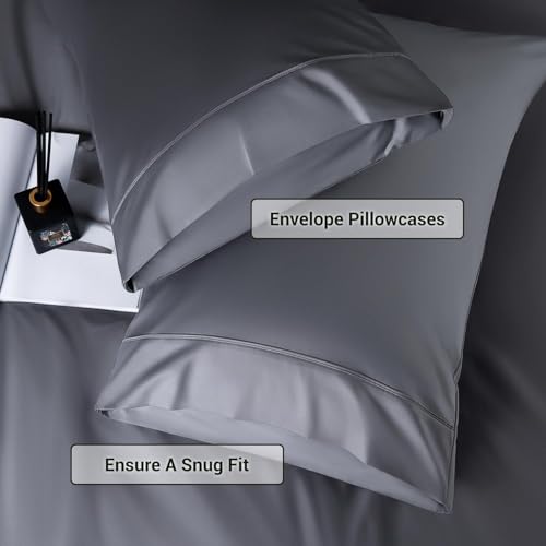 Shilucheng Queen Sheet Sets, Blend Rayon Derived from Bamboo, Breathable & Cooling Bed Sheets 4 Piece, Deep Pocket Up to 16", Hotel Silky Bedding for Hot Sleepers, Dark Grey