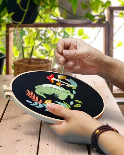 TINDTOP 3 Sets Embroidery Kit for Adults, Frog Embroidery Practice Kit for Beginners Include Embroidery Cloth Hoops Threads for Craft Lover Hand Stitch with Embroidery Skill Techniques TINDTOP