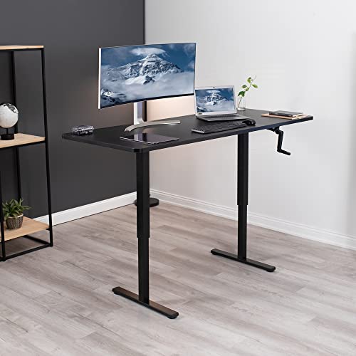VIVO Manual Height Adjustable 71 x 30 inch Stand Up Desk, Reclaimed Wood Table Top, Black Frame, Standing Workstation with Foldable Handle, DESK-KIT-MB7P VIVO