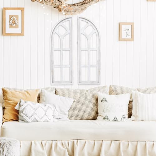 SwallowLiving 24" x 36" Farmhouse Rustic Farmhouse Cathedral Wood Architecture Window Frame Wall Decor Set of 2 SwallowLiving