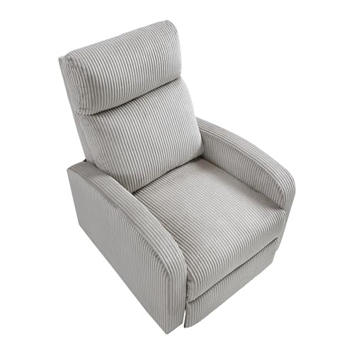 Lexicon Corduroy Pushback Recliner Chair Armchair Push Back Recliner, Solid Wood Frame and Metal Base, Easy Assembly Small Soft Single Sofa Accent Chair for Living Room/Office/Apartment, Light Grey