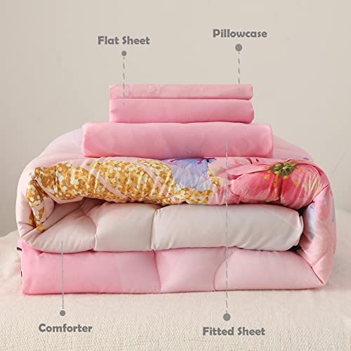 KINBEDY Toddler Bedding Set 4 Piece Pink Unicorn Crib Bedding Set for Girls Soft Cute Floral Toddler Bed Sheets Comforter Set Baby Bedroom Set, Include Comforter, Flat Sheet, Fitted Sheet, Pillowcase KINBEDY