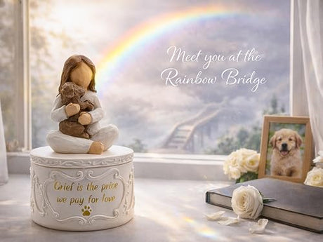 Gleemoria Pet Memorial Gifts for Dogs - Loss of Dog Sympathy Gift, Keepsake Trinket Box with Guardian Angel Figurine, Crystal Suncatcher Included, Remembrance Gift for Pet Loss Gleemoria
