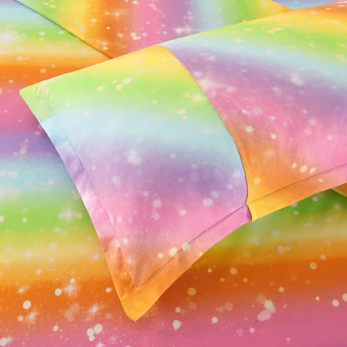 IngeCrafts Rainbow Galaxy Sheet Set Twin Size, 4-Piece Bedding with Glitter Star Ombre Design - Ultra-Soft Microfiber for Kids, Girls, Teens (Pink Color, Twin) IngeCrafts