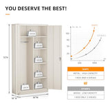 INTERGREAT Metal Storage Cabinet with Locking Doors, 72" Tall Wardrobe Closet with Lock and Hanging Rod, Steel Storage Locker Closet with 4 Shelves for Home Office, Garage, Grey INTERGREAT