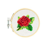 Kikkerland DIY Mini Cross Stitch Rose Embroidery Craft Starter Kit Set, with Pattern Instructions, 3" Bamboo Hoop, Stress Relief, Adult Beginner Friendly