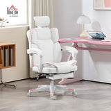 HOMCOM Executive Office Chair, Overstuffed PU Leather Reclining Computer Chair with Foot Rest, Headrest, Swivel Wheels for Home, White HOMCOM