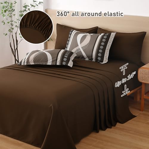 Anibedding Boho Comforter Set,8 Pieces Bed in a Bag Patchwork Striped Comforter Set,Brown Bed Set Queen Size, Soft Microfiber Boho Bedding Set for All Season(90"×90") Anibedding