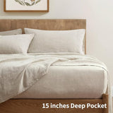 ATLINIA 100% Pure Flax Linen Bedding Set - Stone Washed French Linen Fabric Deep Pocket Fitted Sheet Farmhouse Flat Sheet 2 Pillowcases (Natural, King) ATLINIA