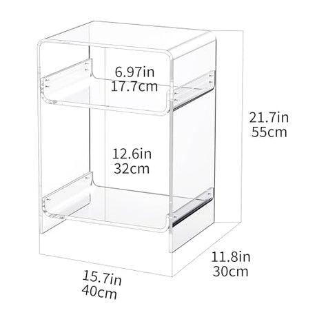 Acrylic Record Player Table with Storage Shelf, Clear Side Table Nightstand (Clear, Medium) Acrylicolor