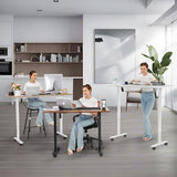 farexon Electric Standing Desk Adjustable Height, 71 x 28 Inch Sit Stand up Desk with Large Mouse Pad, Double Metal Hook,4 Wheels,4 Memory Preset Heights Home Office Computer Desk（Brown） farexon