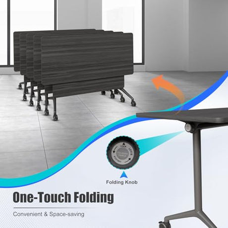 JNMDLAKO Folding Conference Table 6ft,Conference Room Tables On Wheels - Black Rectangle Large Meeting Seminar Tables,Mobile Training Room Table for Office Business Classroom JNMDLAKO