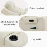 Watson & Whitely Genuine Leather Power Recliner Chairs for Adults, Lay Flat Recliner with Power Headrest, USB Ports and Cup Holders, Electric Reclining Sofa for Living Room, Bedroom, Cream