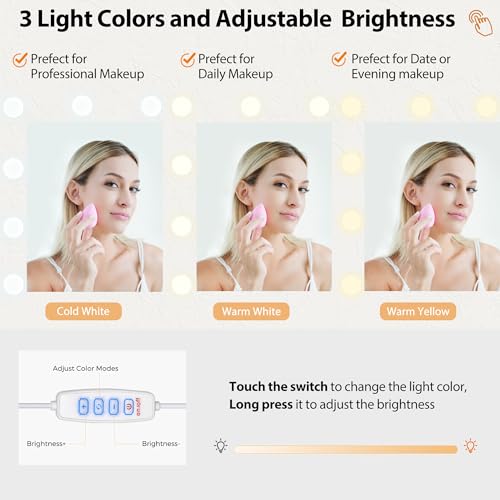 ANWBROAD 49.2" Large Vanity Desk with Mirror and Lights White Makeup Vanity Desk with Glass Top and Power Outlet 8 Drawers Nightstand 5 Hooks Vanity Table with Stool for Bedroom Women Girls UBDT88W ANWBROAD