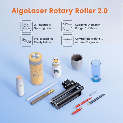 Algolaser Mini Rotary Roller - 360° Adjustable Rotary Roller for Laser Engraver Accessories - Y-axis Rotary Roller Attachment for Cylindrical Objects Tumblers,Bottle – No Laser Function AlgoLaser