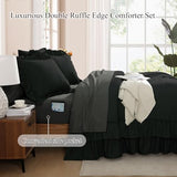 AMBERSPACE Queen Comforter Set Black, Ruffle Shabby Chic Bedding Set Farmhouse 7 Pieces, All Season Fluffy Bed in a Bag with Sheets, Pillowcases & Shams AMBERSPACE