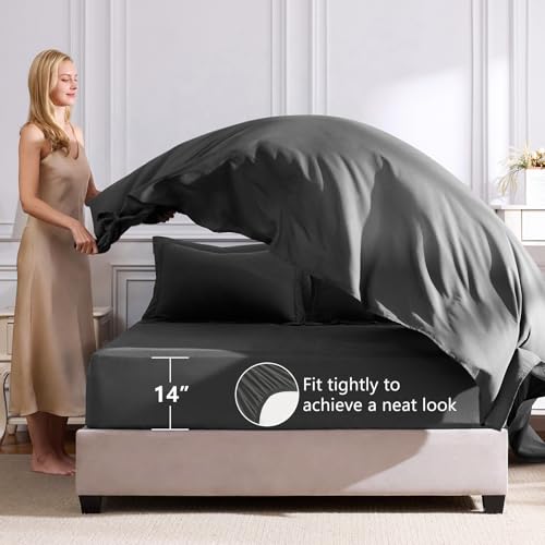 CozyLux Queen Comforter Set Dark Grey - Bed in a Bag Queen Size 7 Pieces, Luxury Soft Bed Set for All Seasons, Bedding Set with Comforter, Sheets, Pillowcases & Shams, Dark Gray, Queen CozyLux