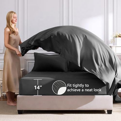 CozyLux Full Size Comforter Sets Dark Grey - 7 Pieces Bed in a Bag Full, Luxury Soft Bed Set for All Seasons, Bedding Set with Down Alternative Comforter, Sheets, Pillowcases & Shams CozyLux