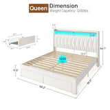 Rolanstar Queen Bed Frame with Drawers, Storage Headboard with Charging Station and LED Lights, Upholstered Bed with Heavy Duty Wood Slats, No Box Spring Needed, Noise Free, Easy Assembly, Beige Rolanstar