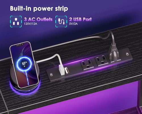 ODK 55 Inch Computer Gaming Desk with Power Outlets & 4 Drawers, Home Office Desk with Monitor Stand & Printer Shelves, Black ODK