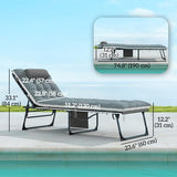 Outsunny Chaise Lounge Chair Outdoor Set of 2, 5-Position Adjustable Outdoor Pool Lounge Chairs, Folding Tanning Chair Beach Lounger with Cushion, Headrest, Side Pocket for Patio, Yard, Gray