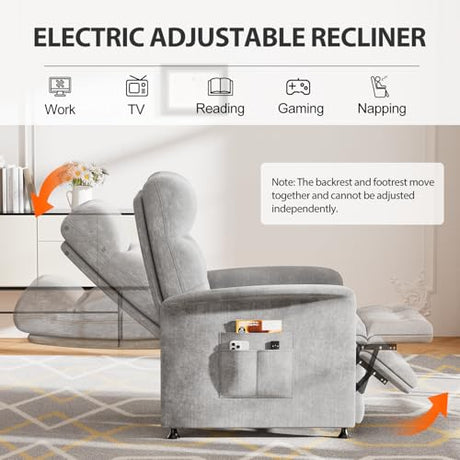 LegacyAmerhome Power Recliner Chair for Adults with Heat & Massage - Soft Fabric Electric Reclining Sofa with Remote Control, 3 Side Pockets, 180° Lay Sleeper for Living Room Home Theater, Light Grey LegacyAmerhome