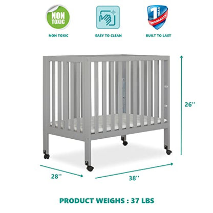 Dream On Me Jett Non-Full Size Folding Convertible Crib, Lightweight Portable Crib, Three Adjustable Mattress Height Settings, Easy to Fold Travel Crib, 1.5” Mattress Pad Included