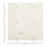 HOMCOM 4 Panel Room Divider, 6' Tall Folding Privacy Screen, Woven Freestanding Wall Partition for Home Office, Bedroom, White HOMCOM