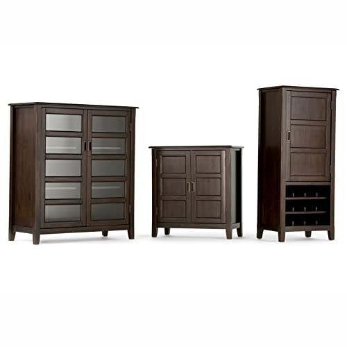 SIMPLIHOME Burlington SOLID WOOD 30 inch Wide Transitional Low Storage Cabinet in Mahogany Brown for the Living Room, Entryway and Family Room SIMPLIHOME