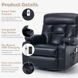 Comermax Rocker Recliner Chair with Heat and Massage, Wide Seat Heated Massaging Reclining Chair, Faux Leather Manual Swivel Rocking Recliners with Cup Holder, Black