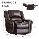 INZOY Leather Recliner Chair, Heavy Duty Manual Reclining Sofa Single Lounge Sofa for Living Room, Home Theater Seating, Brown
