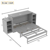 Bellemave Queen Size Murphy Bed, Cabinet Bed with 2 Shelves and Storage Drawers, Farmhouse Murphy Cabinet, Noisy Free, for Guest Bedroom, Living Room, Office, Light Gray Bellemave