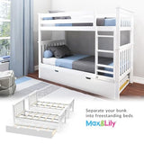 Max & Lily Bunk Bed, Twin-Over-Twin Wood Bed Frame For Kids With Trundle, White Max & Lily