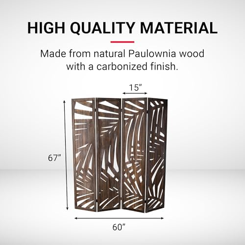 Proman Products - Palm Spring Panel, Wooden Room Divider, Folding Screen Room Divider with Palm Leaf Design (Smoked Brown) Proman Products