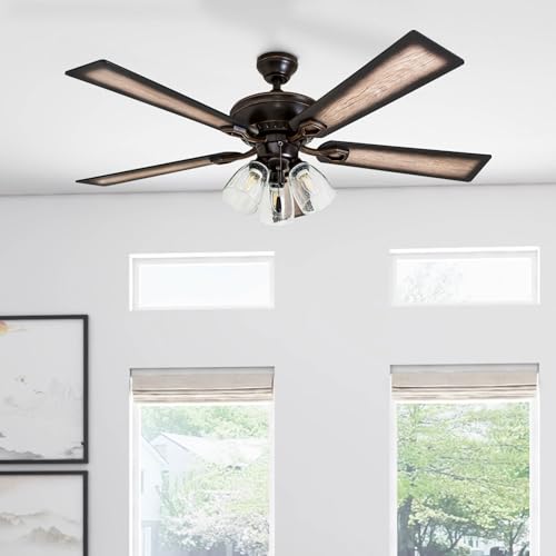 Prominence Home Glenmont, 52 Inch Farmhouse LED Ceiling Fan with Light, Pull Chain, Three Mounting Options, Dual Finish Blades, Reversible Motor - 40278-01 (Oil-Rubbed Bronze) Prominence Home