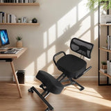 Ergonomic Height Adjustable Breathable Kneeling Chair Back Support Kneeling Chair with Leather Cushion Comfortable Mesh Backrest, Spine Alignment Support Zerone