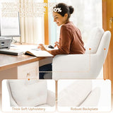 BALIAA Flannel Office Chair, Comfy Home Office Desk Chairs with Lumbar Support, Modern Velvet Desk Chair Gold Legs Small Swivel Task Chair for Home Office, Bedroom, Study (Beige, L) BALIAA